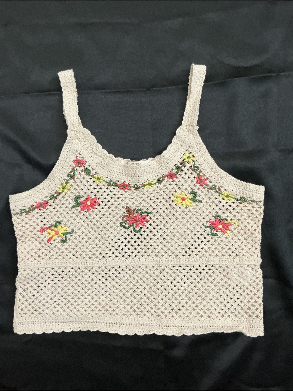 Rebellion Again Crochet Floral Tank Top Medium Boho Cottagecore Cotton Knit